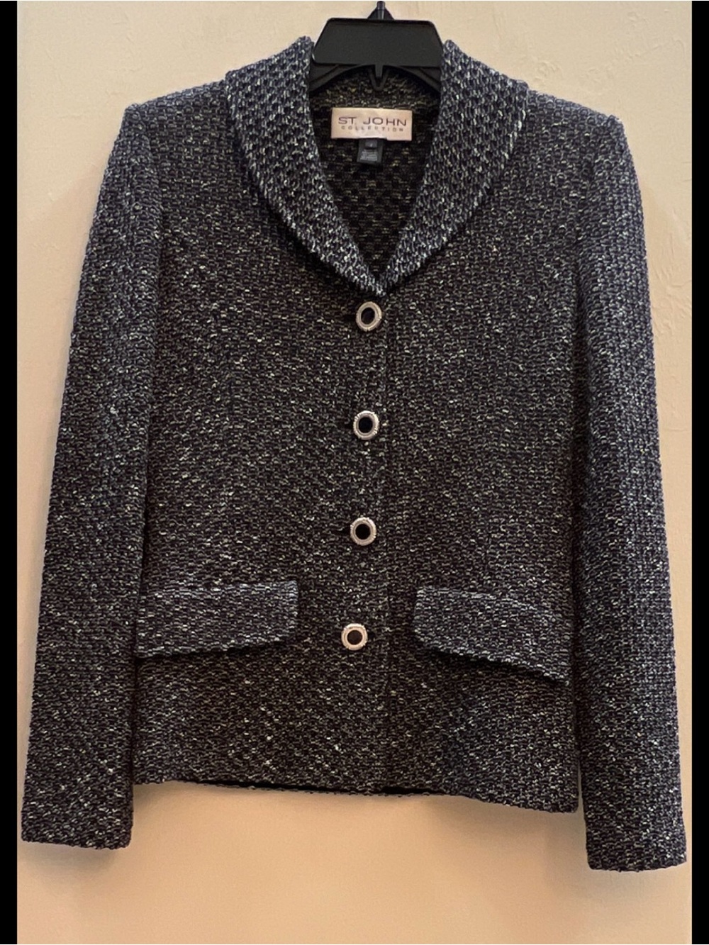 St. John Black & Gray Textured Shawl-Collar Blazer size 2